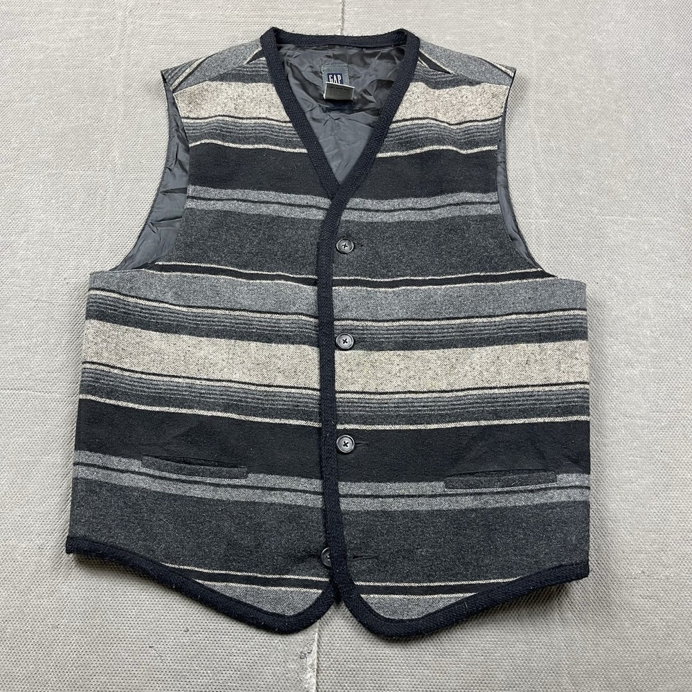 Vintage GAP Vest Mens Medium Wool Blend Southwest Blanket Striped Button Up